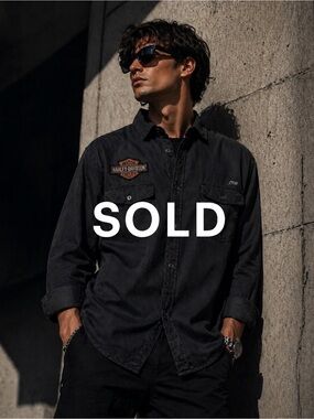 SOLD.   Original Harley-Davidson Slim XL Black Shirt 100% Cotton Logo Button Up